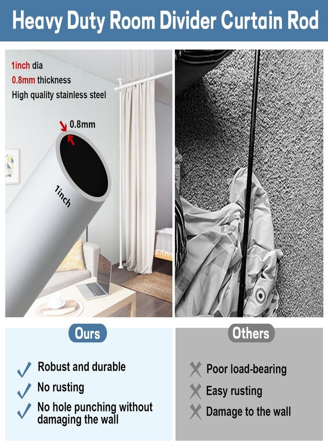 CALCHELE Room Divider Curtain Rod, No Drilling Rod, 48-120inch (H) 28-144inch(W) Adjustable Partition Hanging Room Dividers, Room Partitions and Dividers Floor to Ceiling Self Stand for Space Partition White - Image 4