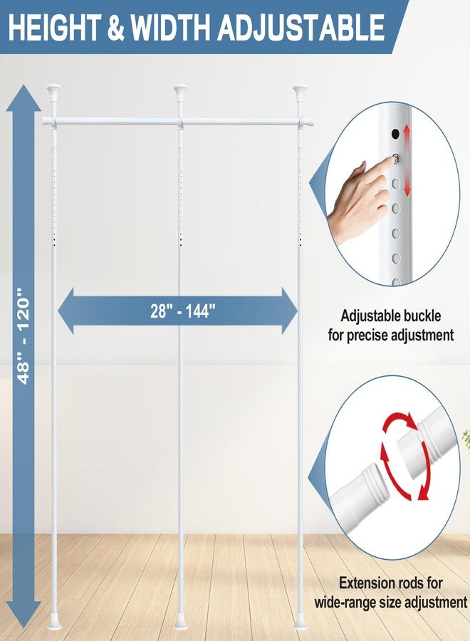 CALCHELE Room Divider Curtain Rod, No Drilling Rod, 48-120inch (H) 28-144inch(W) Adjustable Partition Hanging Room Dividers, Room Partitions and Dividers Floor to Ceiling Self Stand for Space Partition White - Image 3