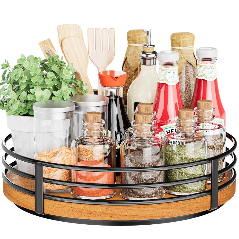 10 Lazy Susan Turntable Organizer Wood Round Lazy Susan for Cabinet Kitchen Countertop Dining Table Pantry Cupboard Bathroom Coffee Bar Storage Home Decor