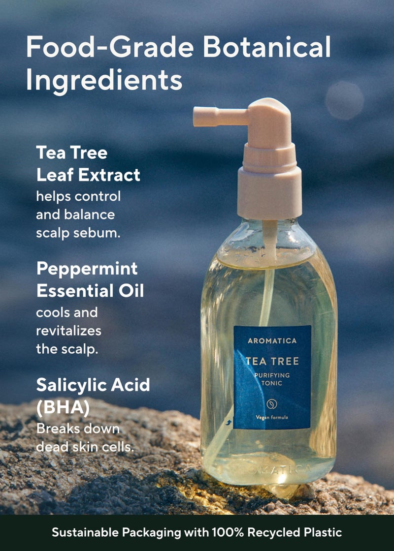 AROMATICA Tea Tree Purifying Tonic, Paraben, Silicone, Sulfate-free | Vegan | Soothing & Cooling Tonic for Your Scalp | Helps Hair Look Healthier and Nourished | Natural Ingredients Only (3.38oz) - Image 5