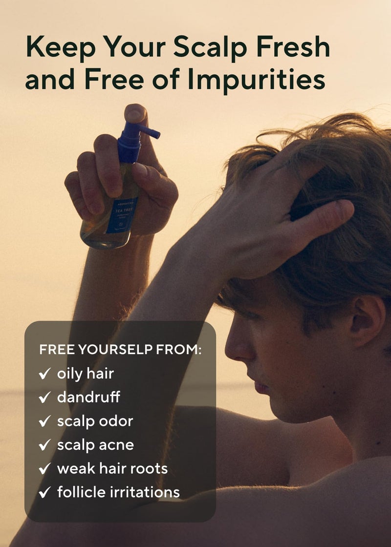 AROMATICA Tea Tree Purifying Tonic, Paraben, Silicone, Sulfate-free | Vegan | Soothing & Cooling Tonic for Your Scalp | Helps Hair Look Healthier and Nourished | Natural Ingredients Only (3.38oz) - Image 3