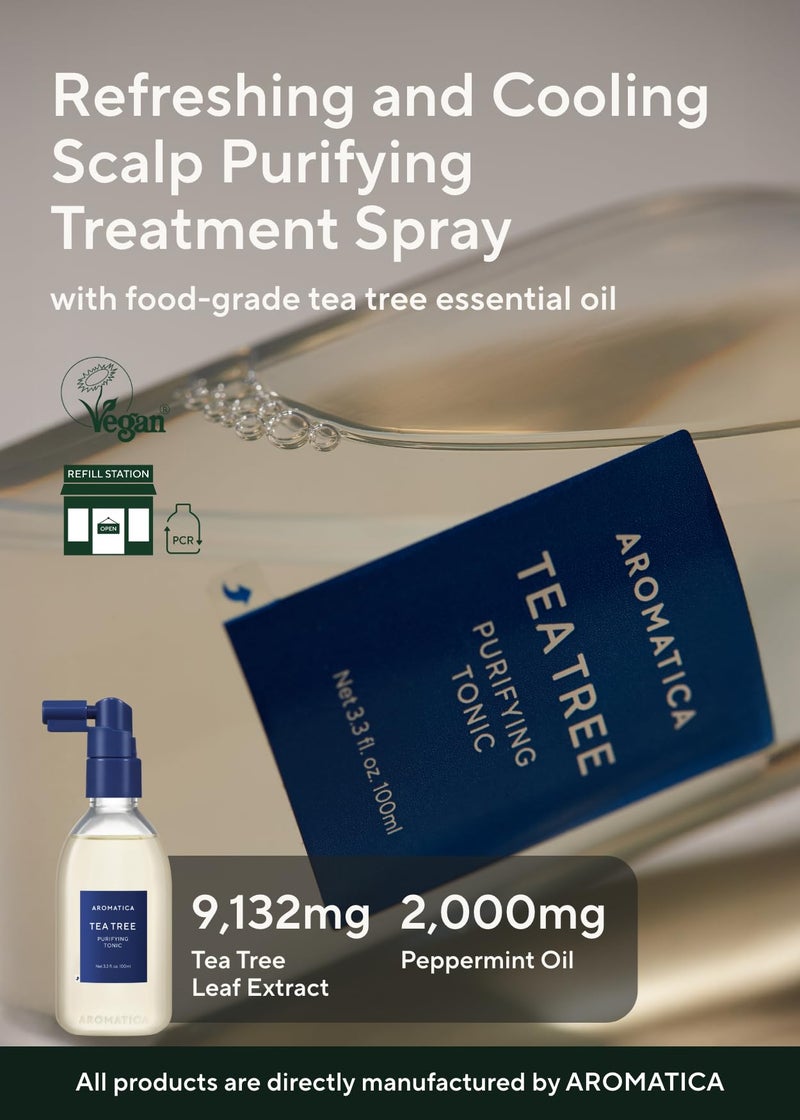 AROMATICA Tea Tree Purifying Tonic, Paraben, Silicone, Sulfate-free | Vegan | Soothing & Cooling Tonic for Your Scalp | Helps Hair Look Healthier and Nourished | Natural Ingredients Only (3.38oz) - Image 2