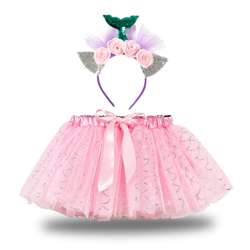 2024 Kids Tutu Skirt with Star Moon Veil and Headwear RS018 green tail powder flower head buckle 