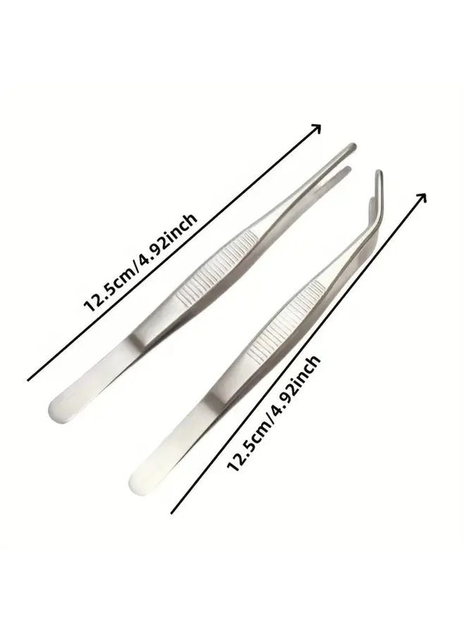2 Piece Set Stainless Steel Tongs Durable Metal Precision Pliers for Jewelry Making - Image 4