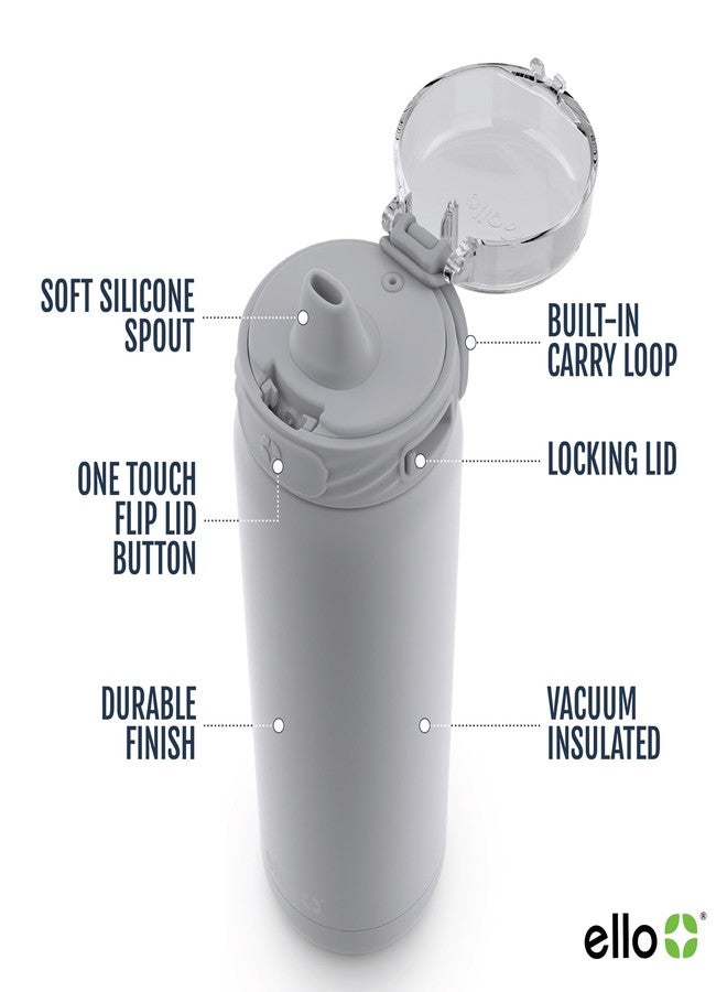 Ello Cooper 18oz Kids Stainless Steel Water Bottle with Straw and Carry Handle, Double Walled and Vacuum Insulated Metal, Leak Proof Locking Lid with Soft Silicone Spout, Reusable, BPA Free, Gray - Image 3