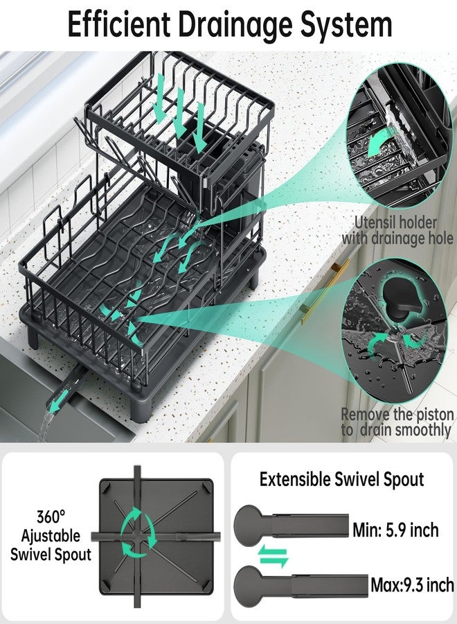 IMXSUMDA Dish Drying Rack, 2 Tier Dish Racks for Kitchen Counter,Large Capacity Detachable Dish Rack, Stainless Steel Rustproof Dish Drainer with Drainboard,Utensil Holder,Cup Holder for Dishes,Black - Image 5