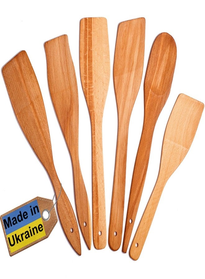 ECOSALL 6 Wooden Spoons for Cooking – Made in Ukraine 100% Natural Healthy Nonstick Wooden Spatula Spoons - Premium Solid Wood Cooking Utensils Set - Strong, Durable Eco Hardwood Beechwood Spoons Set - Image 1