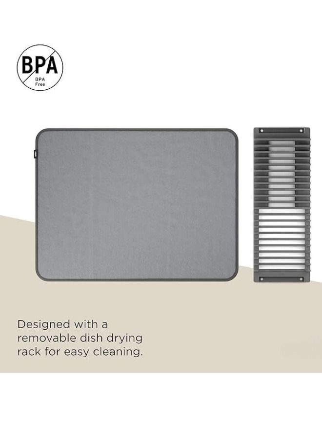 رف أطباق وسجادة تجفيف من الألياف الدقيقة - تصميم موفر للمساحة قابل للطي لسهولة التخزين، رف أساسي، رمادي - Image 3