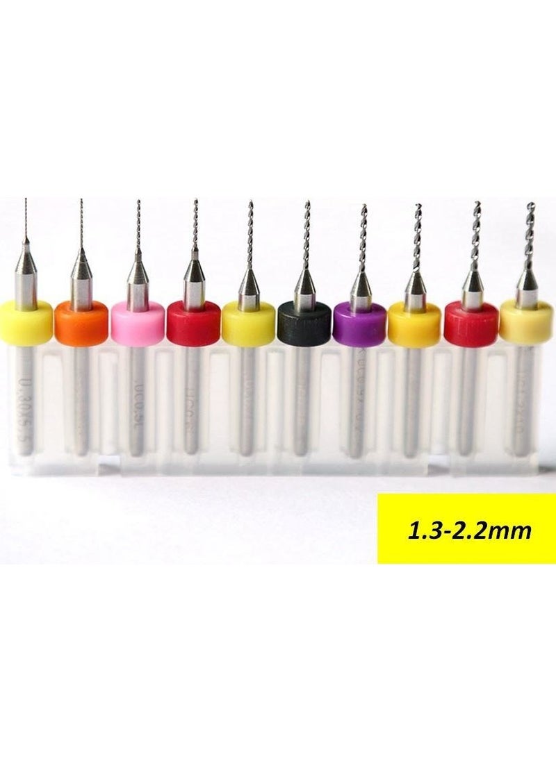 Profi̇sher Cnc Drilling Kit Pcb Mini Carbide Drill Bit Set of 10 1.3-2.2 mm