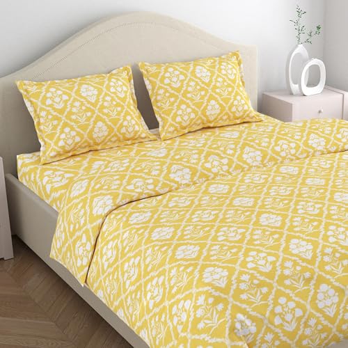 Haus & Kinder Bedsheets,100% Cotton Double Bed Sheet, 186 TC Pure Cotton Bedsheet for Queen Size Bed with 2 Pillow Covers, (100 x 90 Inches) Utopia - Image 1