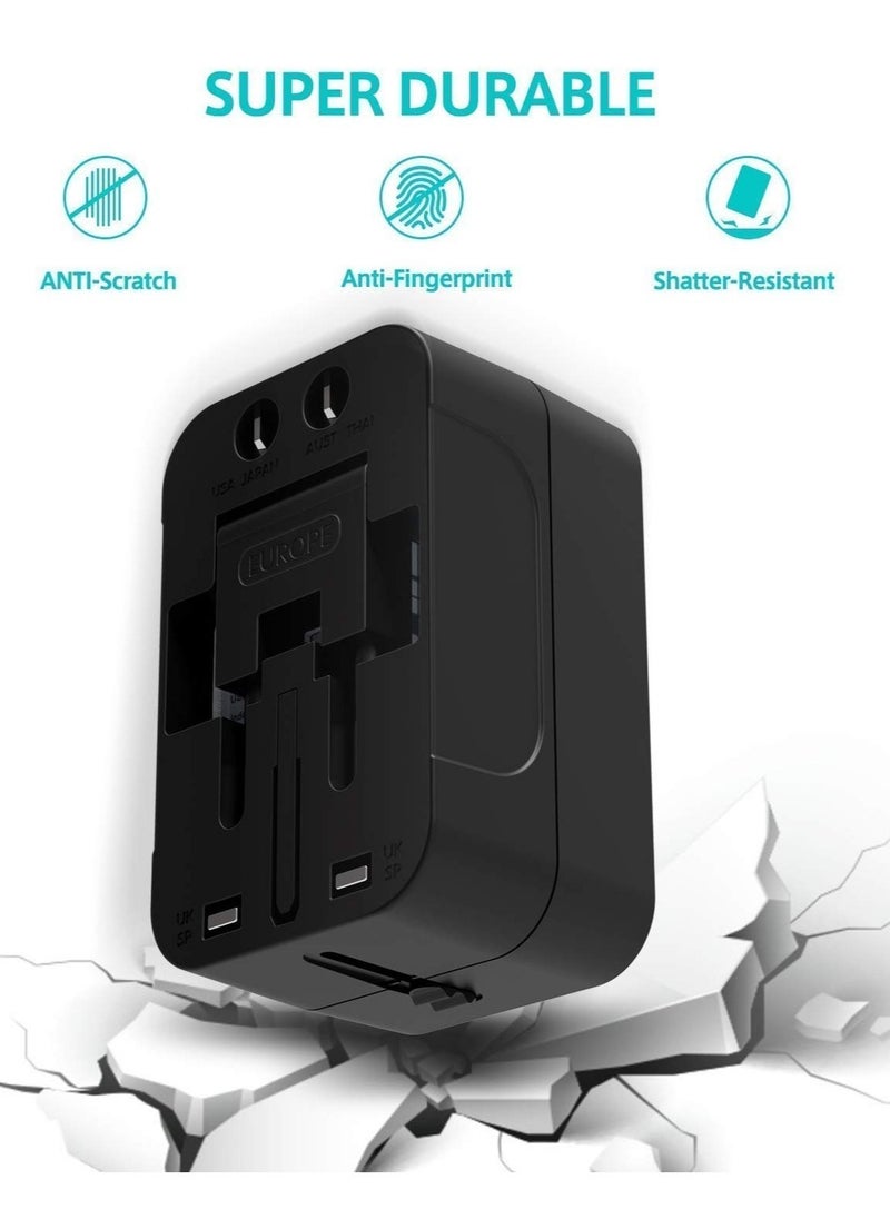 Generic Dual USB Universal Travel Adapter – All-in-One Worldwide Wall Charger with Multi-Type Power Outlets and 2.1A USB Ports (Black)  - Image 2