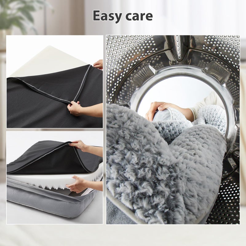 LEXTRO Orthopedic Dog Beds for Large Dogs,42x30 Inch Extra Large Dog Bed, Egg Crate Foam Bed for Large Dogs, Big Pet Bed with Washable Removable Waterproof Pillow Cover and Anti-Slip Bottom, Grey - Image 5