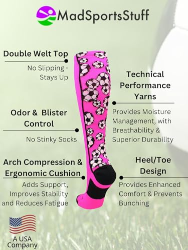 MadSportsStuff Crazy Soccer Socks with Soccer Balls over the calf (Neon Pink/Black, Medium) - Image 4