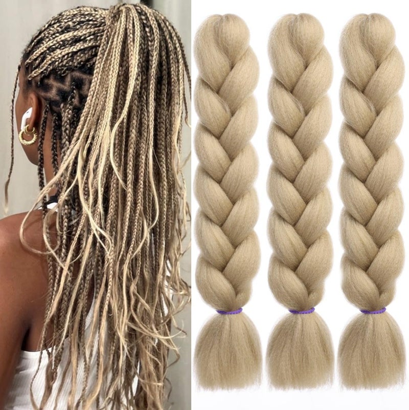 EMMOR Jumbo Braiding Hair Extensions 24 Inch High Temperature Synthetic Fiber 3 pcs PreStretched Box Braids Braiding Hair Twist Crochet Braids KanekalonAsh Blonde