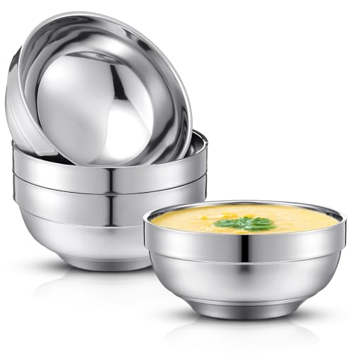 Funnymoom 4 Pack 24 Oz stainless Steel Bowls Double Walled Insulated Soup Ice Cream Metal Mixing Nesting Bowls for Serving Soup Rice Cereal - Image 1