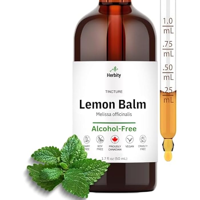 Herbity Lemon Balm Tincture – Alcohol-Free Herbal Supplement for Relaxation, Calm & Digestive Support – Vegan, Glycerin-Based Extract - (1.7 Fl Oz) - Image 1