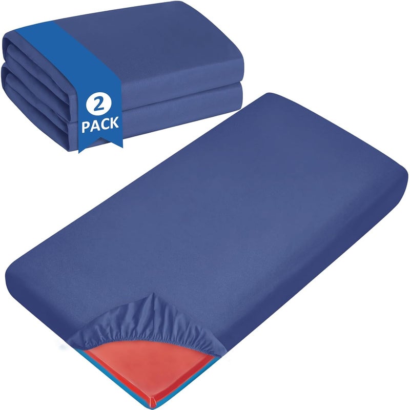 Coldwind Nap Mat Sheet 2 Pack 24 x 48 x 4 Fitted Elastic Corners Preschool Day Care Rest Nap Mat Cover Soft  Breathable Baby Sheets for Regalo My Cot Portable Toddler Bed and Joovy Travel Cot Navy - Image 1