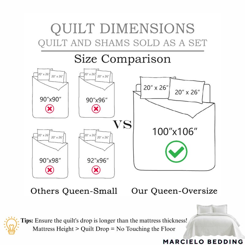 MarCielo 3-Piece 100% Cotton Oversized Bedspread Lightweight Quilt Coverlet Embroidery Farmhouse Bedding Set T0 (Bright White, Oversized Queen (100"x106")) - Image 3