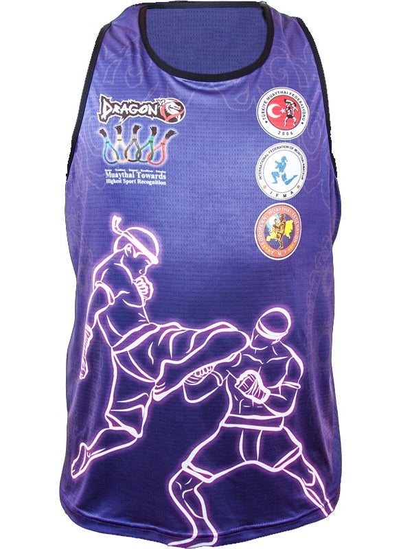 Dragon Muay Thai Federation Logo Digital Printed Undershirt - Blue  - Image 1