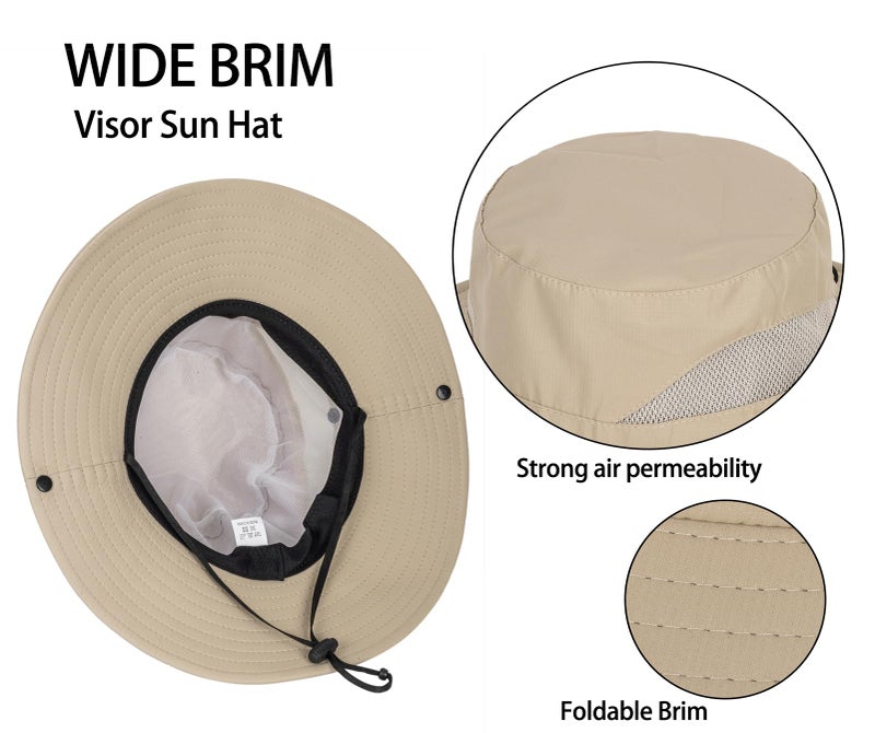 XuoAz Kids Boys Summer Sun Hat - Wide Brim Sun Protection Outdoor Bucket Hat Safari Beach Hat for Boys Girl Teens(for 5-9 Years) Dark Beige - Image 3