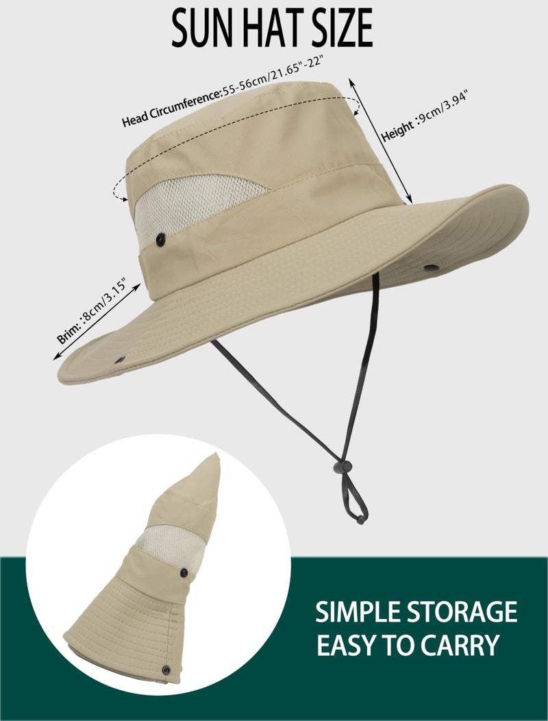 XuoAz Kids Boys Summer Sun Hat - Wide Brim Sun Protection Outdoor Bucket Hat Safari Beach Hat for Boys Girl Teens(for 5-9 Years) Dark Beige - Image 2