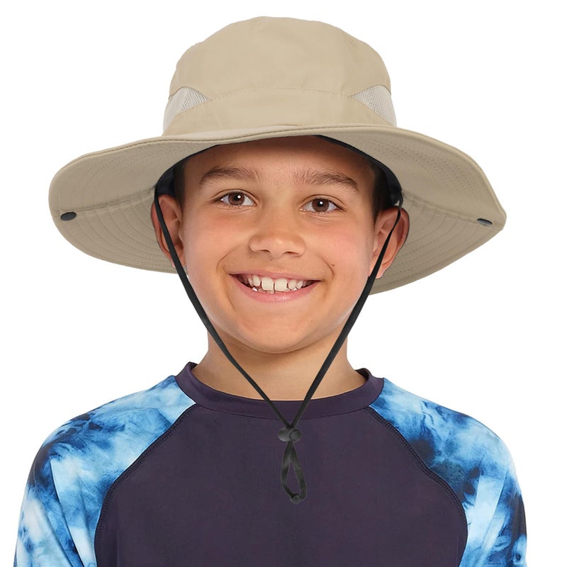 XuoAz Kids Boys Summer Sun Hat - Wide Brim Sun Protection Outdoor Bucket Hat Safari Beach Hat for Boys Girl Teens(for 5-9 Years) Dark Beige - Image 1
