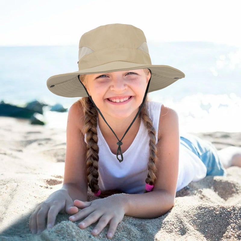 XuoAz Kids Boys Summer Sun Hat - Wide Brim Sun Protection Outdoor Bucket Hat Safari Beach Hat for Boys Girl Teens(for 5-9 Years) Dark Beige - Image 4