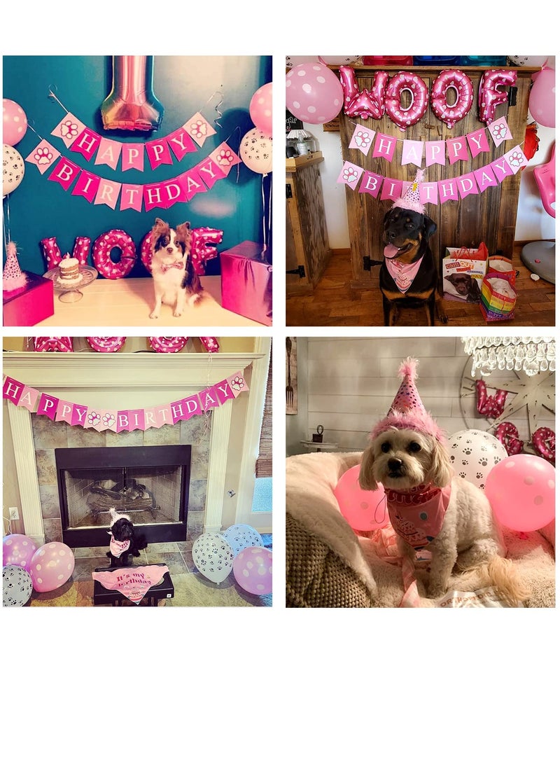 Mordely Dog Birthday Party Supplies - Dog Girl Birthday Bandanas Set with Dog Birthday Hat, Scarf, Birthday Banner, Balloons and Bowtie. Puppy Dog Pals Birthday Party Decorations - Image 4
