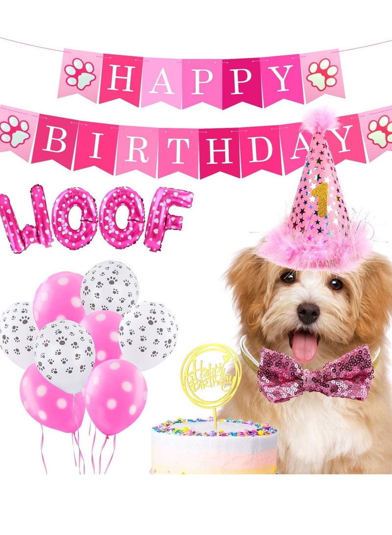 Mordely Dog Birthday Party Supplies - Dog Girl Birthday Bandanas Set with Dog Birthday Hat, Scarf, Birthday Banner, Balloons and Bowtie. Puppy Dog Pals Birthday Party Decorations - Image 5