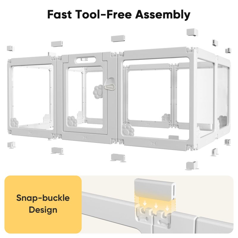 whiffee 24â€ Acrylic Clear Dog Play Pen Indoors 8 Panels, Puppy Playpen with Door for Small Dogs Puppies, Transparent Plastic Pet Playpen Cage Fence Crate Kennel for Cat Kitten Rabbit Bunny Ferret etc - Image 2