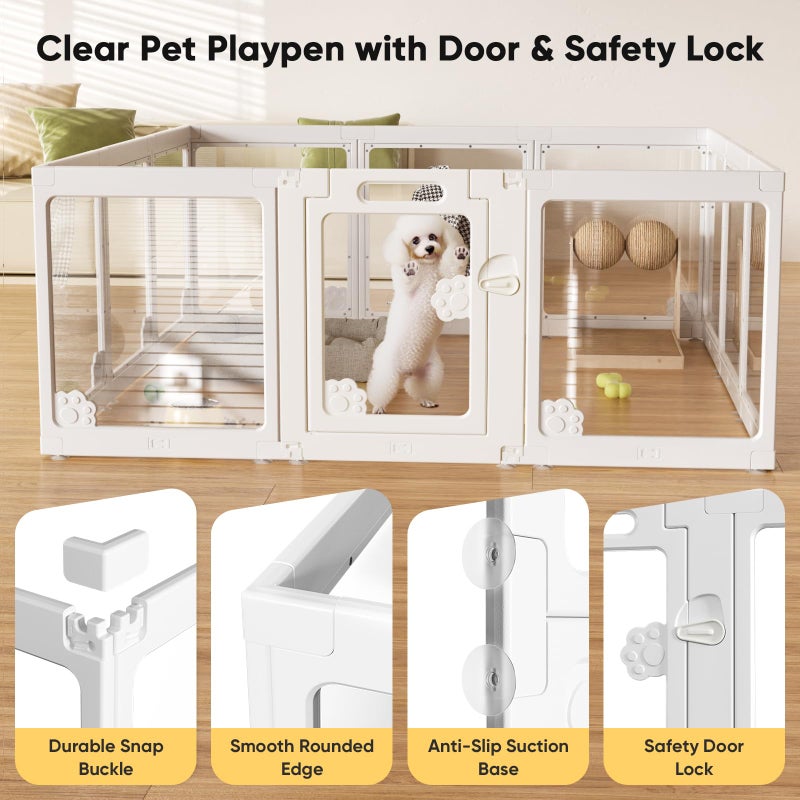 whiffee 24â€ Acrylic Clear Dog Play Pen Indoors 8 Panels, Puppy Playpen with Door for Small Dogs Puppies, Transparent Plastic Pet Playpen Cage Fence Crate Kennel for Cat Kitten Rabbit Bunny Ferret etc - Image 3