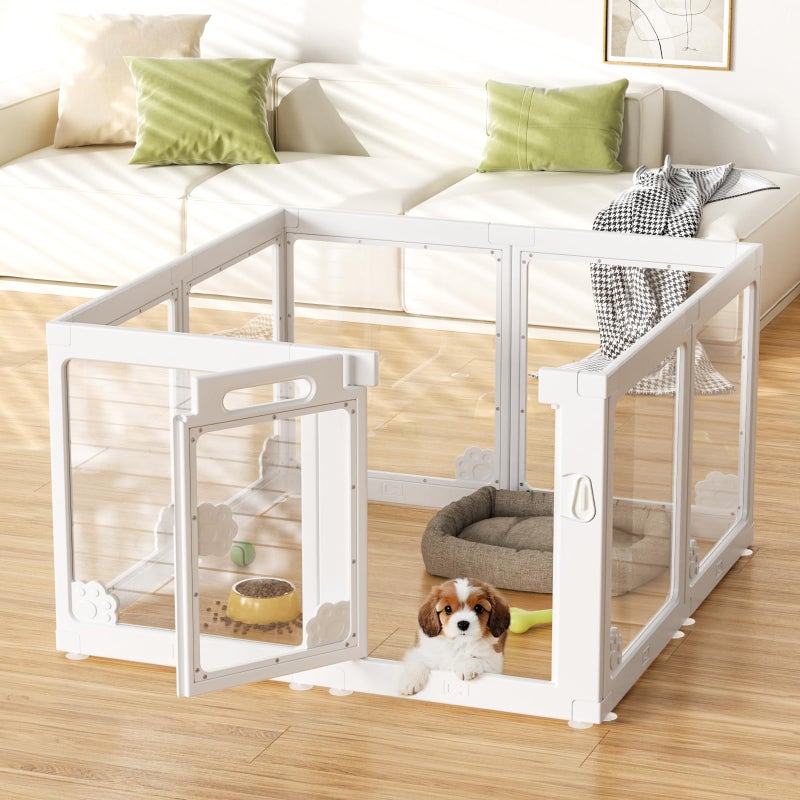 whiffee 24â€ Acrylic Clear Dog Play Pen Indoors 8 Panels, Puppy Playpen with Door for Small Dogs Puppies, Transparent Plastic Pet Playpen Cage Fence Crate Kennel for Cat Kitten Rabbit Bunny Ferret etc - Image 1