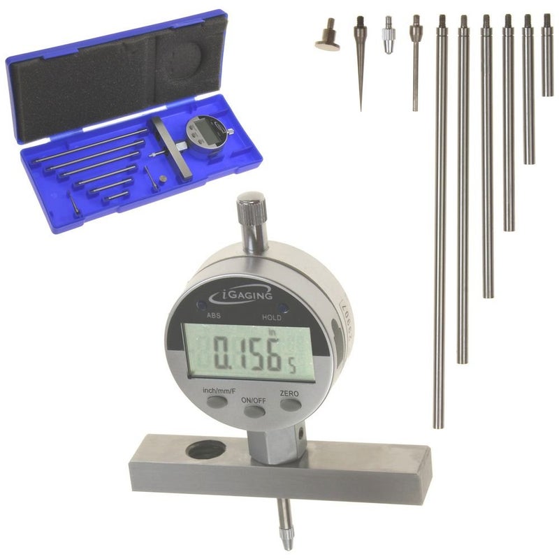 iGaging Depth Gauge Digital Electronic Indicator 0-22" Measuring Range, 0.0005" Resolution, 2-Position Base (Inch/MM/Fractions) - Image 1
