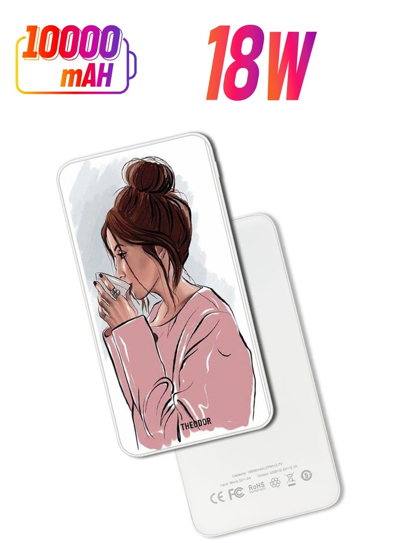 Theodor 10,000 mAh Super Fast Charging Ultra Compact Power Bank with Quick Charge & Power Delivery, Portable Charger For iPhone and Android Girl Drinking Coffee 1 - Image 1