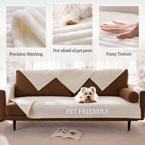 Meider Dual Non-Slip Couch Cover for Dogs Waterproof, Fuzzy Soft Pet Couch Covers for Sofa 3 Cushion, Pet Friendly Soft Dog Bed Covers Sofa Cover Washable (White, 33" x 85" 1 Pack) - Image 4