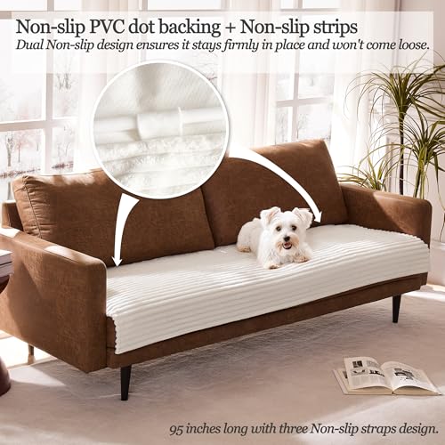 Meider Dual Non-Slip Couch Cover for Dogs Waterproof, Fuzzy Soft Pet Couch Covers for Sofa 3 Cushion, Pet Friendly Soft Dog Bed Covers Sofa Cover Washable (White, 33" x 85" 1 Pack) - Image 2