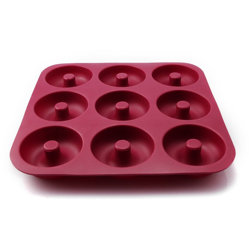 Large Silicone Donut Pan for Baking 9 Cavity NonStick Food Grade Silicone Donut Molds Doughnut Pan and Bagel Pans for Baking  Kitchen Baking BPA Free 112 x 111 Inches Dishwasher Safe  Red