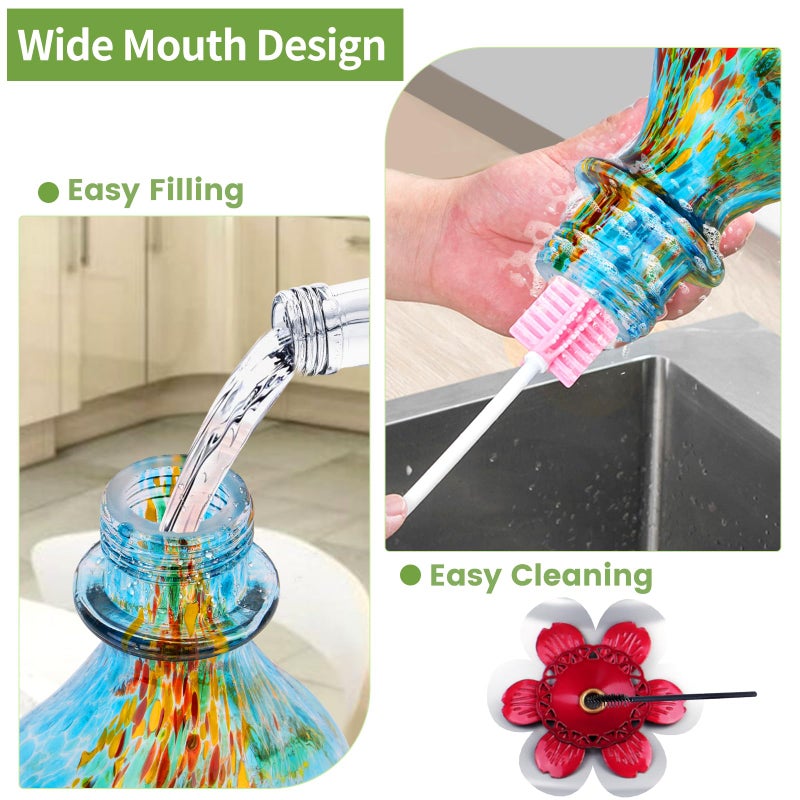 BOLITE Hummingbird Feeder, BOLITE Glass Hummingbird Feeders for Outdoors Hanging, Hand Blown Twisted with Ant Moat and Five Feeding Ports, 24 Ounces, Leak Proof, Blue, Gifts for Women Men, Gifts for Mom Dad - Image 5
