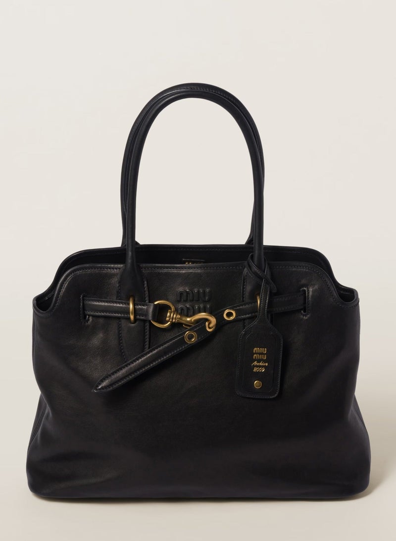 مياو مياو حقيبة أفنتشر نابا الجلدية، حقيبة حمل نسائية، حقيبة كتف نسائية، حقيبة يد نسائية، حقيبة كروس نسائية، حقيبة سفر نسائية، أسود - 40 سم - Image 1