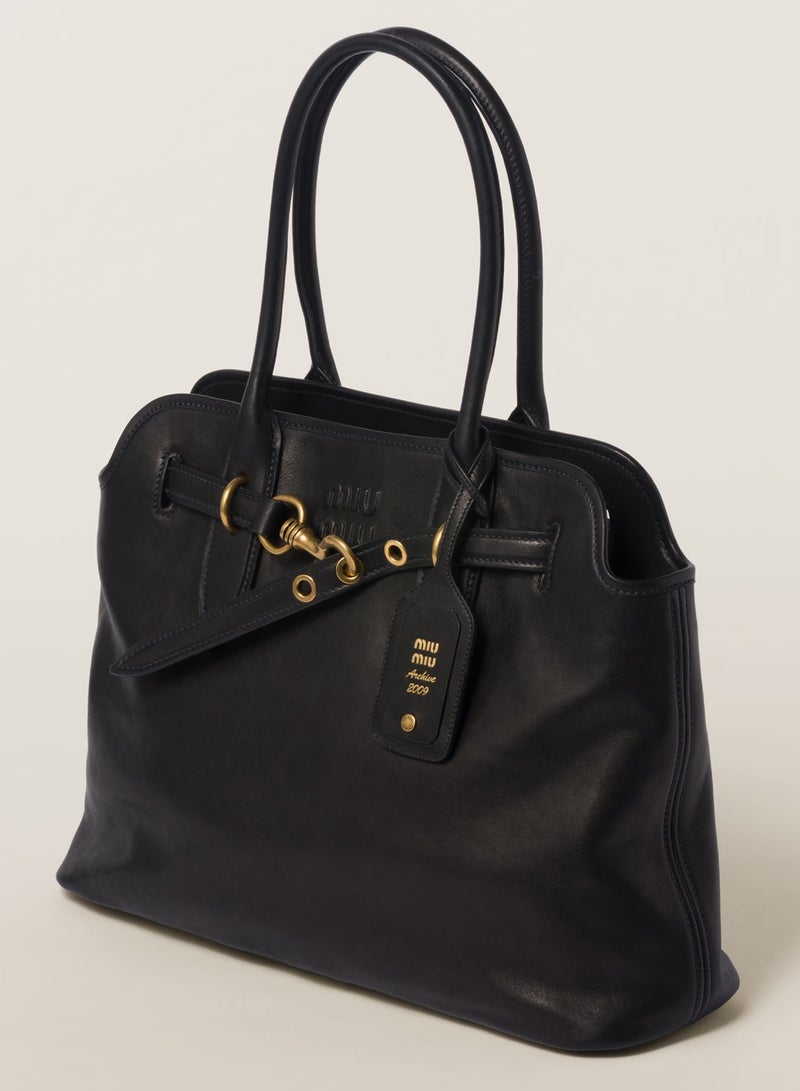 مياو مياو حقيبة أفنتشر نابا الجلدية، حقيبة حمل نسائية، حقيبة كتف نسائية، حقيبة يد نسائية، حقيبة كروس نسائية، حقيبة سفر نسائية، أسود - 40 سم - Image 3