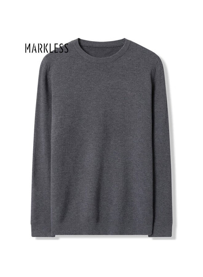 Markless Men's Sweater, Autumn And Winter Warm Round Neck Knit Pullover Casual Inner Layer Base Shirt 0710 Gray, L - Image 4