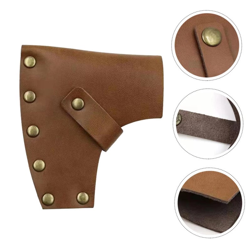 Light Brown Leather Double Bit Axe Sheath Cover Protective Sleeve for Camping Tools - Image 4