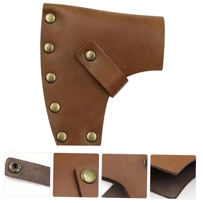 Light Brown Leather Double Bit Axe Sheath Cover Protective Sleeve for Camping Tools - Image 5