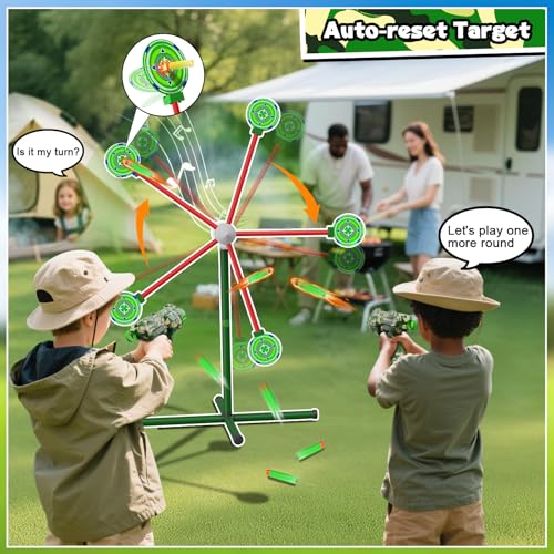 HLDYA Rocket Shooting Games Toys with Rotating Target 2 Toy Guns 20 Foam Darts Kids Outdoor Toys for Boys Age 5 6 7 8 9 10 Year Old Carnival Games Compatible with Nerf Guns Green - Image 5
