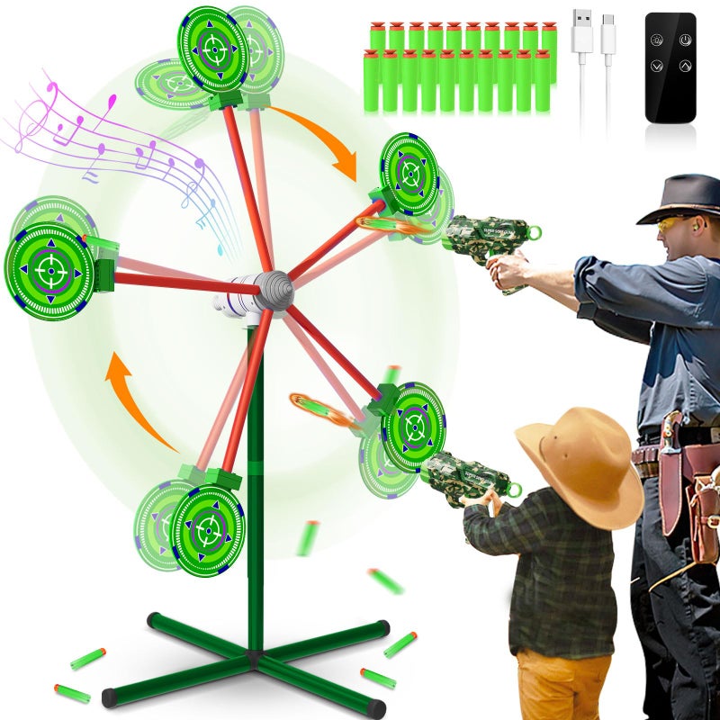HLDYA Rocket Shooting Games Toys with Rotating Target 2 Toy Guns 20 Foam Darts Kids Outdoor Toys for Boys Age 5 6 7 8 9 10 Year Old Carnival Games Compatible with Nerf Guns Green - Image 3