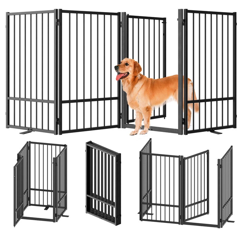 SNUOWU Full Metal Freestanding Dog Gate with Door, 36''Height Foldable Pet Dog Fence for Indoor & Outdoor, 4 Panels Extra Wide Free Standing TallDog Gates for Doorways,House,Stairs,Porch,Deck,Yard - Image 1