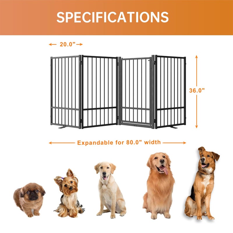 SNUOWU Full Metal Freestanding Dog Gate with Door, 36''Height Foldable Pet Dog Fence for Indoor & Outdoor, 4 Panels Extra Wide Free Standing TallDog Gates for Doorways,House,Stairs,Porch,Deck,Yard - Image 4