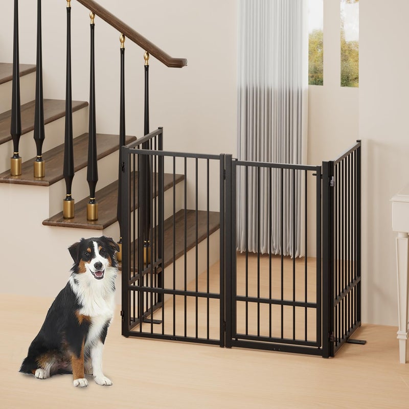 SNUOWU Full Metal Freestanding Dog Gate with Door, 36''Height Foldable Pet Dog Fence for Indoor & Outdoor, 4 Panels Extra Wide Free Standing TallDog Gates for Doorways,House,Stairs,Porch,Deck,Yard - Image 2