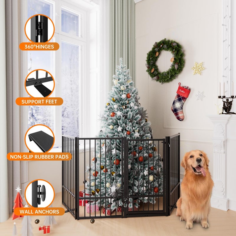SNUOWU Full Metal Freestanding Dog Gate with Door, 36''Height Foldable Pet Dog Fence for Indoor & Outdoor, 4 Panels Extra Wide Free Standing TallDog Gates for Doorways,House,Stairs,Porch,Deck,Yard - Image 5