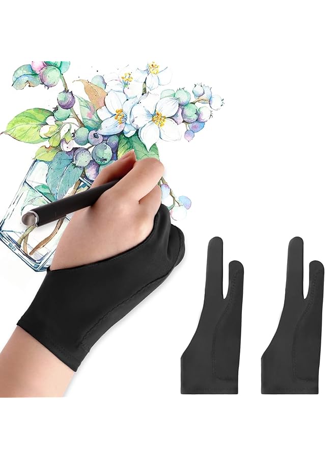 Artists Gloves 2 Pack Palm Rejection Gloves With Two Fingers For Paper Sketching Ipad Graphics Drawing Tablet Suitable For Left And Right Hand Medium  - Image 1